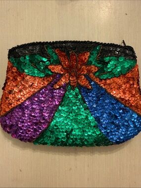 Colorful Sequin Floral Clutch Bag Holiday Christmas Vintage 80s 90s